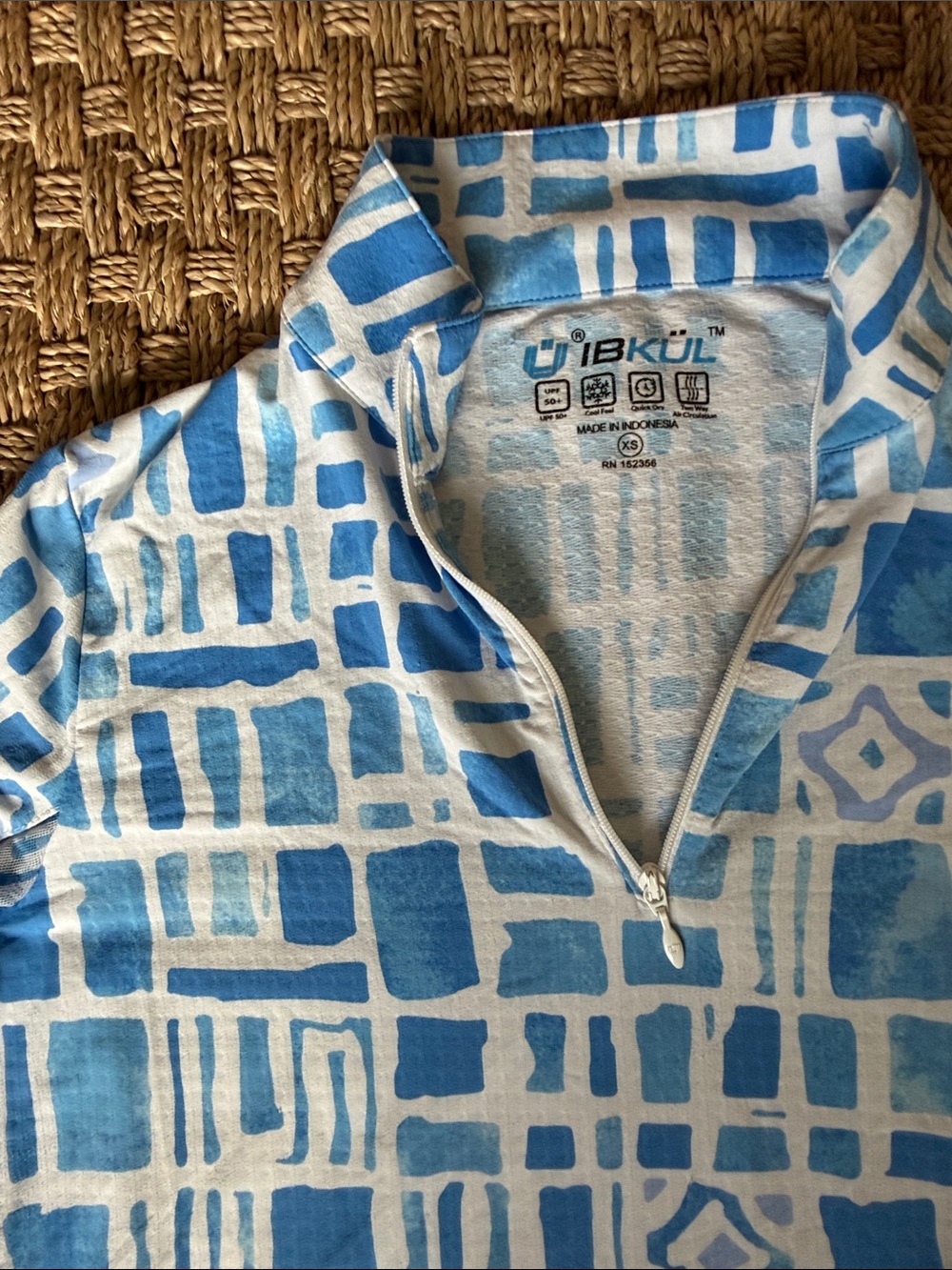 IBKUL Blue & White Long-Sleeve Patterned 1/4 Zip Sun Protection Cool Shirt sz XS - Picture 4 of 12